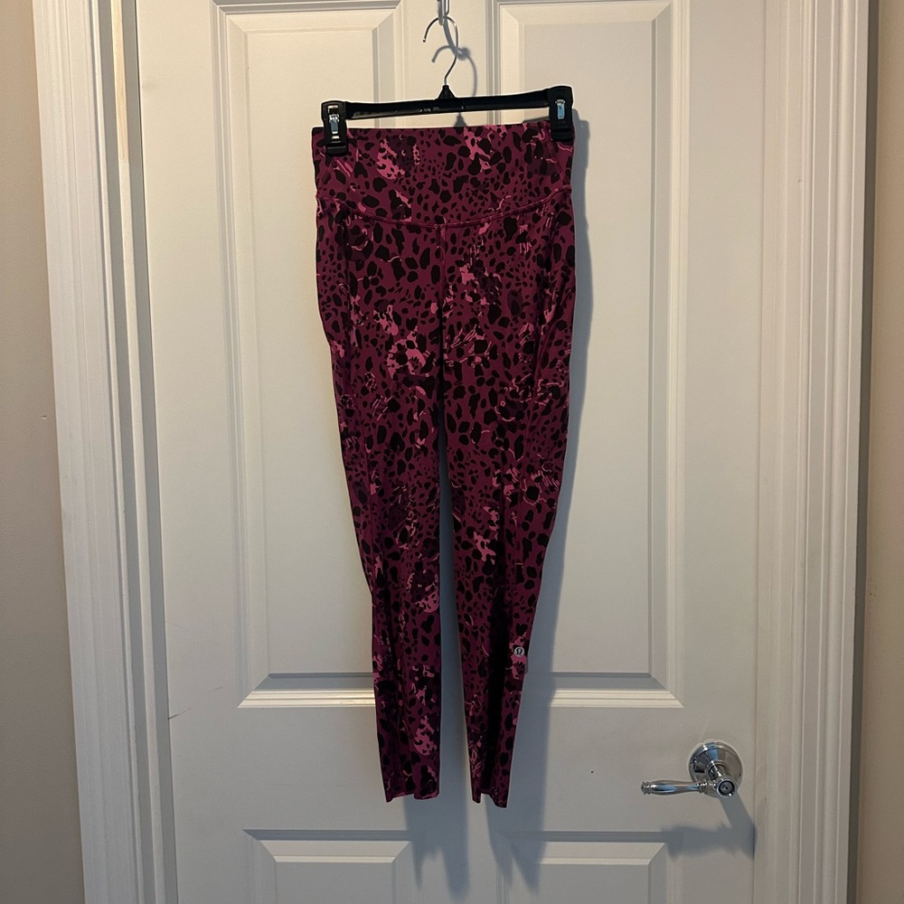 Lululemon Athletica Magenta Cheetah Base Pace High Rise Running Tight 25”
